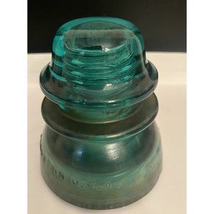 Vintage Hemingray 42 Electrical Glass Insulattor Made In USA Teal Blue Green SEE
